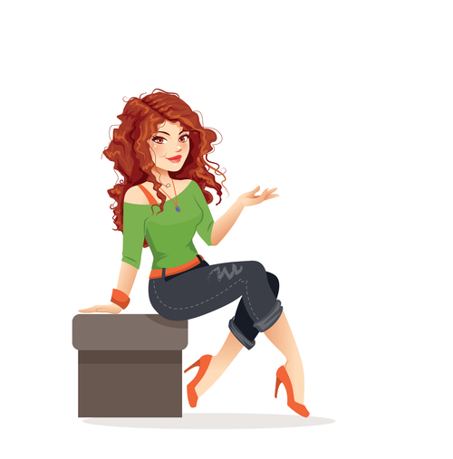 Redhead woman sitting cartoon vector free download