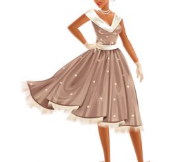 Retro dress woman cartoon vector