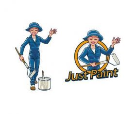 Retro female painter mascot logo vector