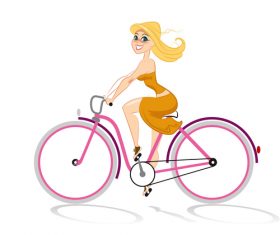 Ride bicycle girl cartoon illustration vector