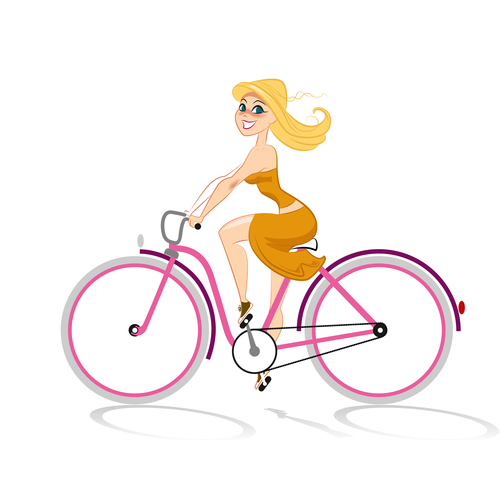 Ride bicycle girl cartoon illustration vector