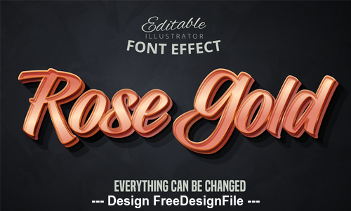 Rose gold 3d font text effect vector