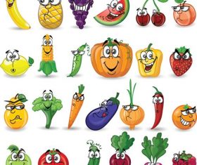 Set of vegetables and fruits cartoon icons vector