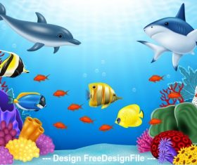 Shark and fish school cartoon illustration vector