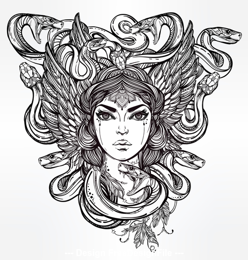 Snake woman hand drawn icon vector