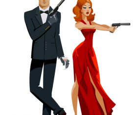 Spy couple cartoon illustration vector