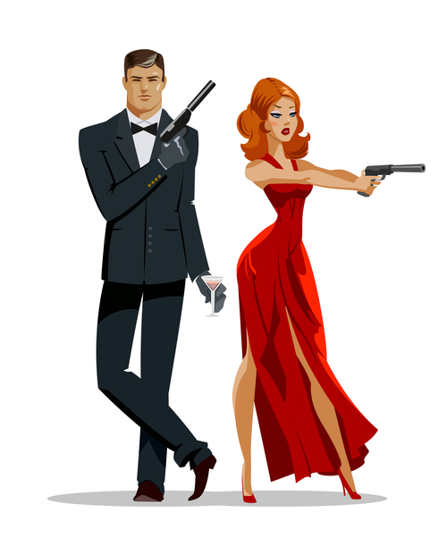 Spy couple cartoon illustration vector free download