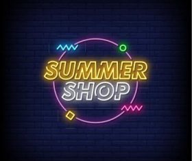 Summer shop neon signs style text vector