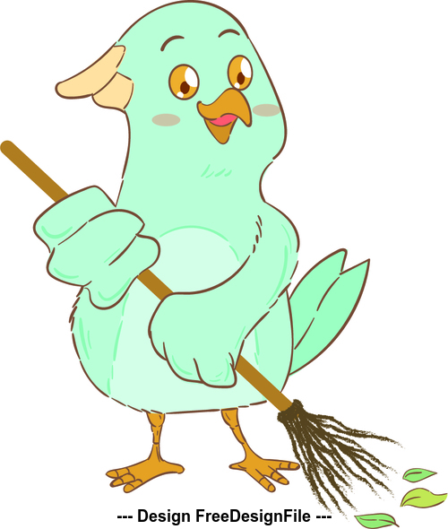 Sweeping ground bird cartoon illustration vector