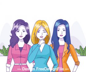 Three women cartoon illustration vector