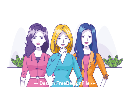 Three women cartoon illustration vector