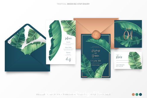 Tropical wedding stationery vector