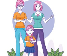 Two beautiful women and little girl cartoon illustration vector