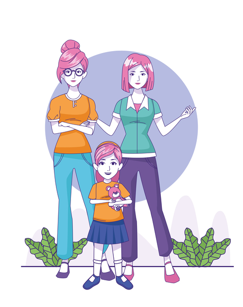 Two beautiful women and little girl cartoon illustration vector