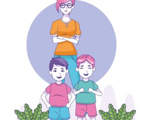 Two children and women vector