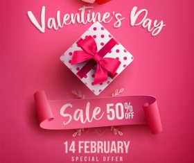 Valentine day sale poster pink vector template