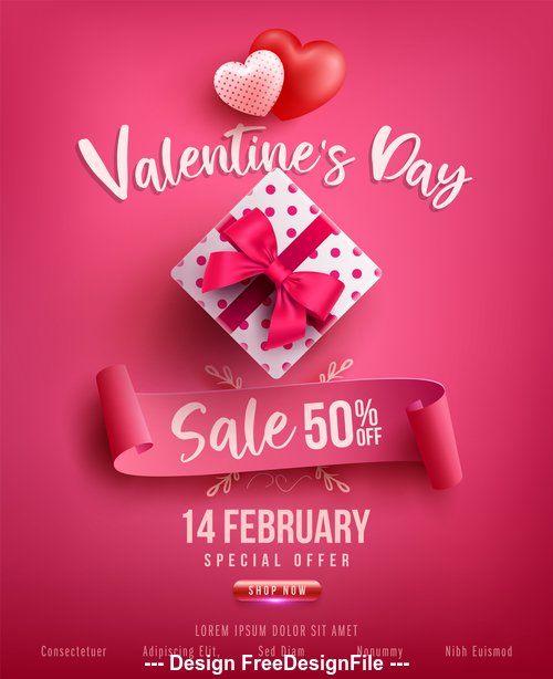 Valentine day sale poster pink vector template