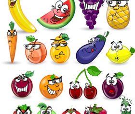 Various emoji fruits cartoon icons vector