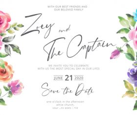 Watercolor flowers background wedding card template vector