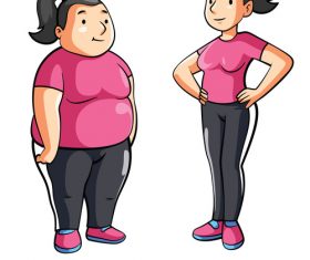 Weight loss before after women cartoon illustration vector