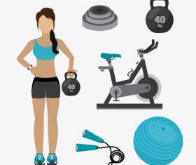 Woman and fitness equipment vector