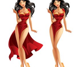 Woman in red dress cartoon vector