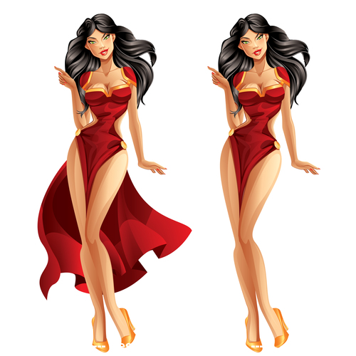 Woman in red dress cartoon vector free download