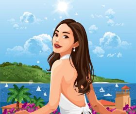 Woman travel cartoon illustration vector