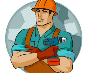 Cartoon construction worker vector material 04 free download