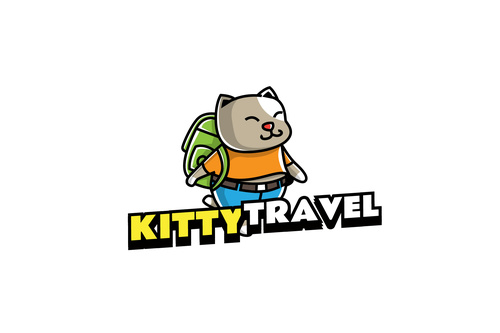 kitty travel mascot logo vector