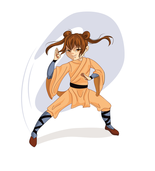 kungfu girl cartoon vector
