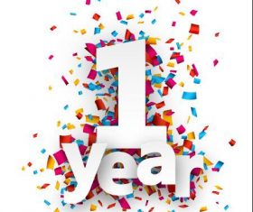 1 year font and confetti vector