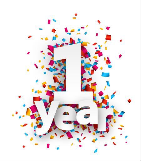 1 year font and confetti vector