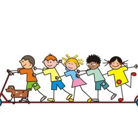 A group of children on a scooter vector