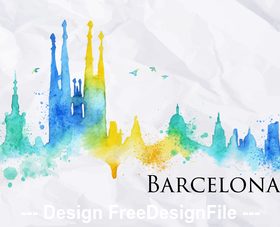 Barcelona watercolor city silhouette vector
