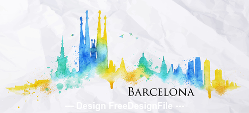 Barcelona watercolor city silhouette vector