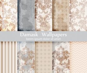 Beige flower damask patterns vector