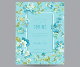Blue background floral frame card vector