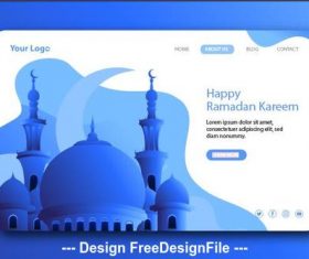 Blue white background Ramadan kareem landing page vector