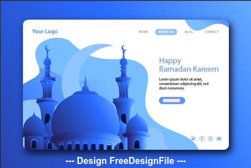 Blue white background Ramadan kareem landing page vector