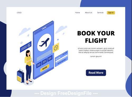 Book your flight isometric page vector