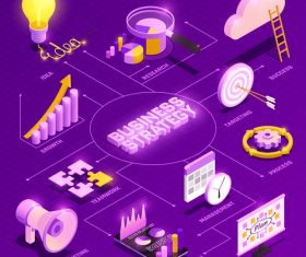 Business isometric symbols collection vector