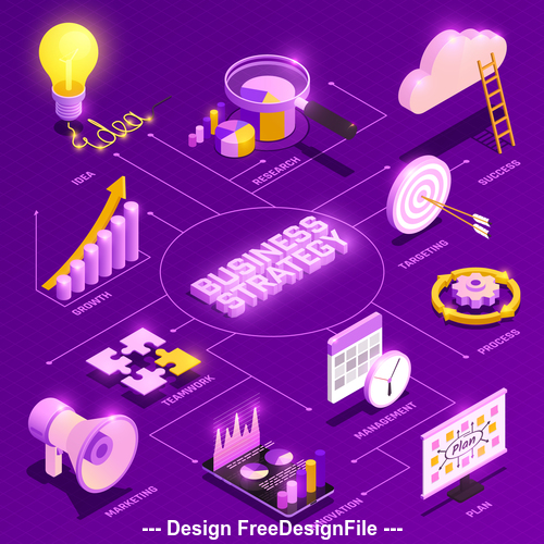 Business isometric symbols collection vector