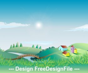Cartoon building and nature landscape vector