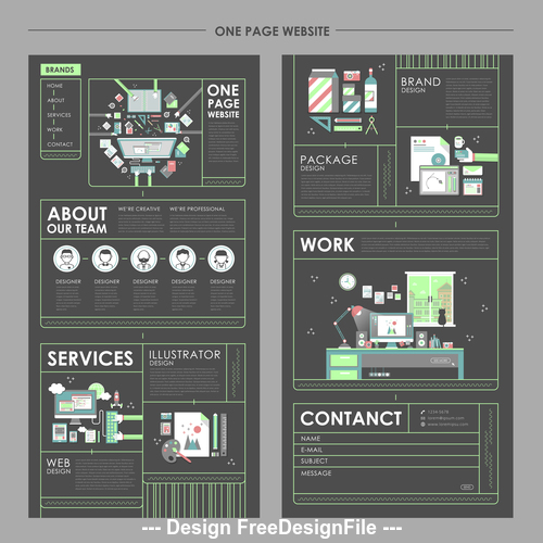 Cartoon one page website design template vector