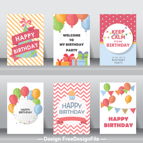 Collection birthday greeting card vector free download