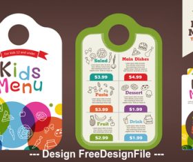 Colorful kids meal menu vector template