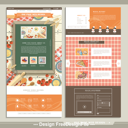 Cooking single page website design template vector