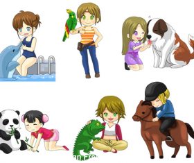 Cute girl and pet vector