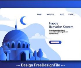 Dark blue background Ramadan kareem landing page vector